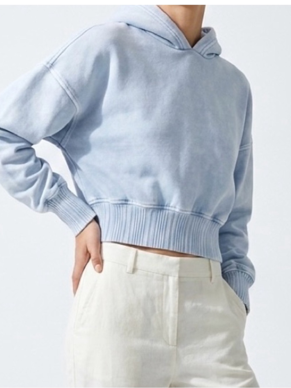 Aerie Mineral Wash Cropped Hoodie Baby Blue Ribbed Size  Small